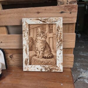 Holzbild «Samtpfote im Heu»