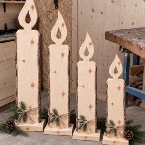 Holzkerzen im 4er-Set – natürliche Adventsdekoration