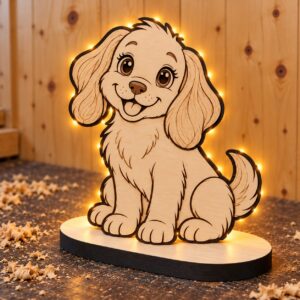 Holzlampe Hundewelpe