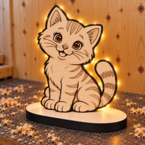 Holzlampe Katze