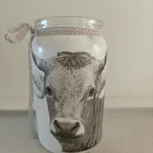 Dekoglas mit Kuhmotiv & Lichterkette